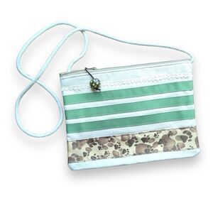 Green Stripe Makeup Bag Storage Pouch Zippered Mini Purse NWT